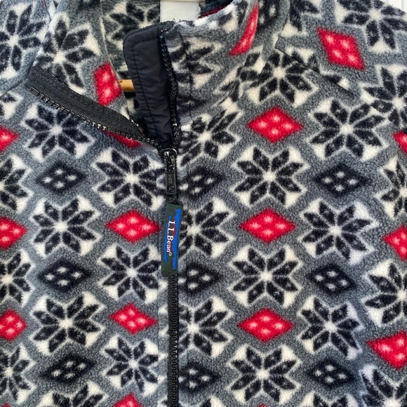 Vintage LL Bean Fleece Sweater Womens Size 6-8 Geometric Snowflakes Full Zip EUC - Picture 3 of 4
